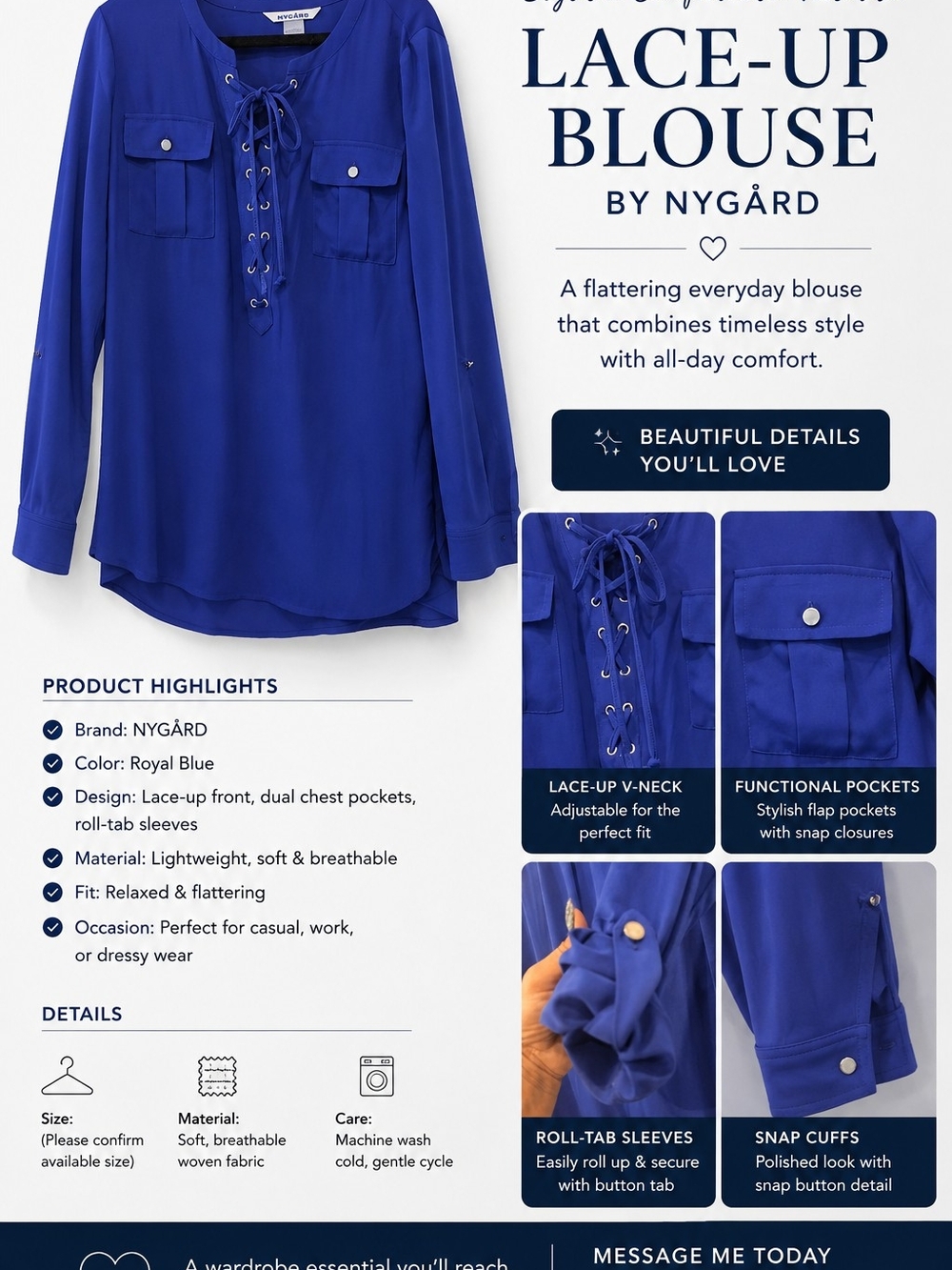 Men's Lace-Up Shirt - Royal Blue